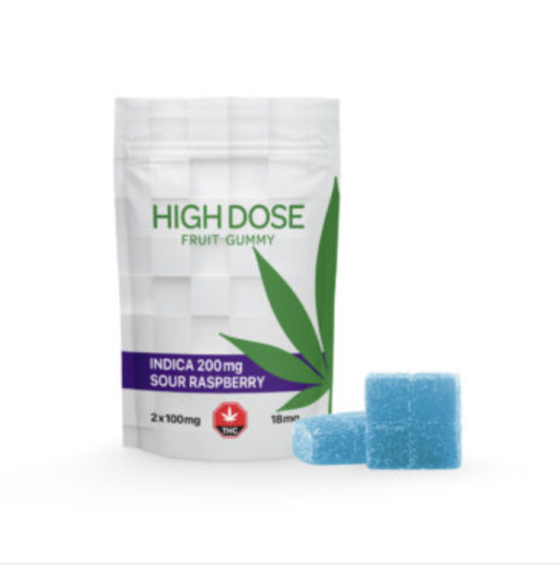 High Dose – Sour Raspberry Indica Gummies (200mg THC)