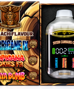 Totem Cannabis Co. Tri Chamber Vape – Slurricane IX (Hybrid) x Tropicana Cookies F2 (Sativa Dominant Hybrid) + Papaya Bomb (Hybrid) (3 x 1 Gram)